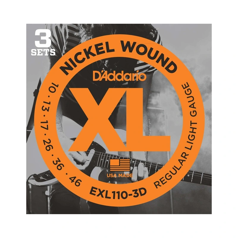 D'Addario EXL110-3D XL Nickel Round Wound Light Gauge Electric Guitar Strings, Three Pack