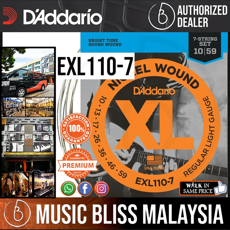 D'Addario EXL110-7 Nickel Wound Electric Strings -.010-.059 7-string Regular Light