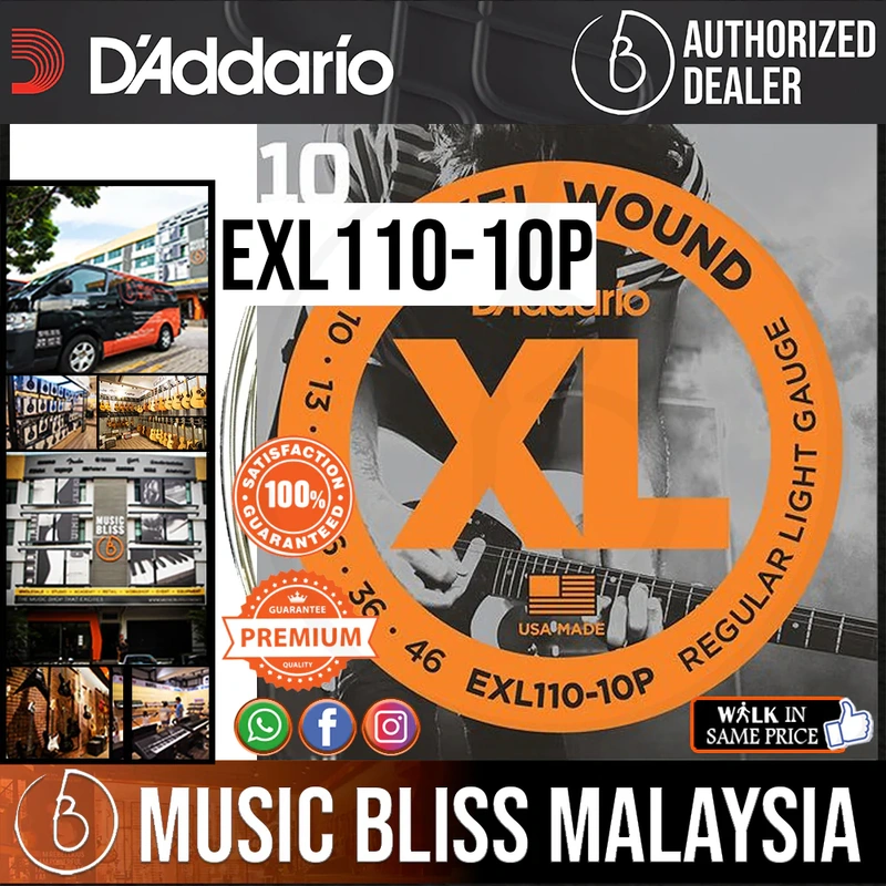 D'Addario EXL110 Nickel Wound Electric Strings -.010-.046 Regular Light 10-Pack