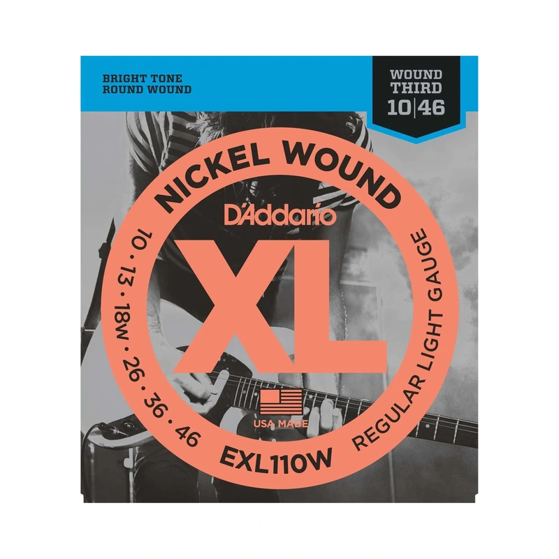 D'Addario EXL110W XL Nickel Round Wound Light Gauge Electric Guitar Strings (Wound 3rd)