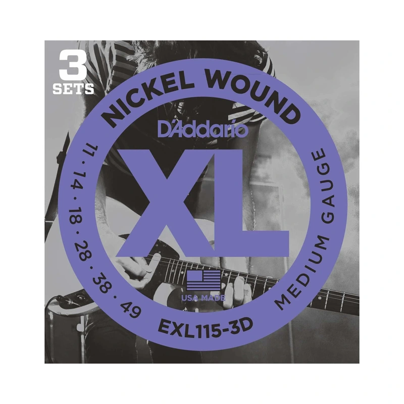 D'Addario EXL115-3D XL Nickel Round Wound Medium Gauge Electric Guitar Strings, Three Pack