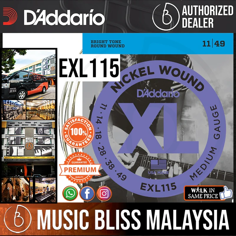 D'Addario EXL115 Nickel Wound Electric Strings -.011-.049 Medium/Blues-Jazz Rock