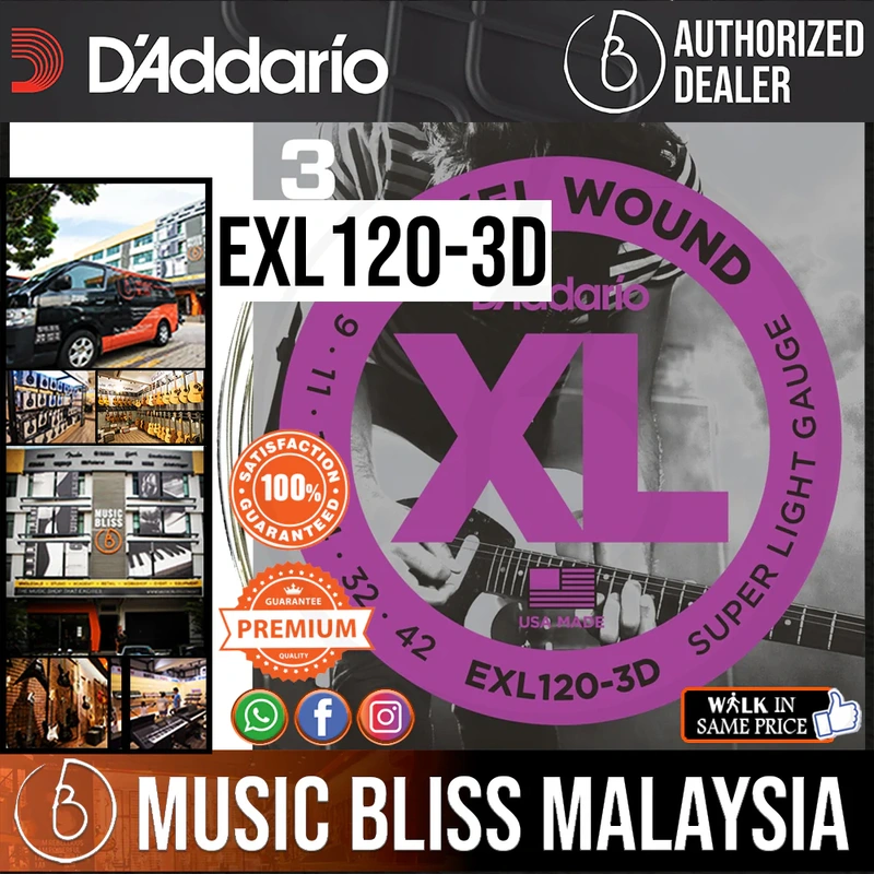 D'Addario EXL120-3D Nickel Wound Electric Strings -.009-.042 Super Light 3-Pack