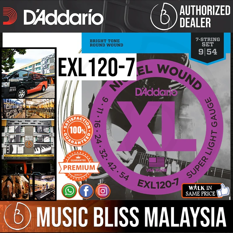 D'Addario EXL120-7 Nickel Wound Electric Strings -.009-.054 7-string Super Light