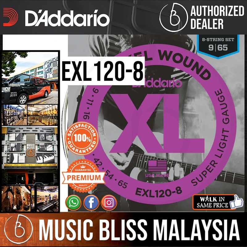 D'Addario EXL120-8 Nickel Wound Electric Strings -.009-.065 8-string Super Light