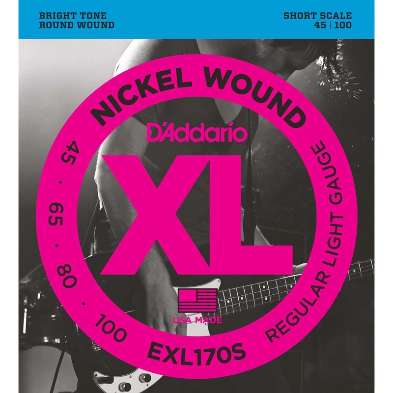 D'Addario EXL170S XL Nickel Round Wound Short Scale Light Gauge Electric Bass Strings