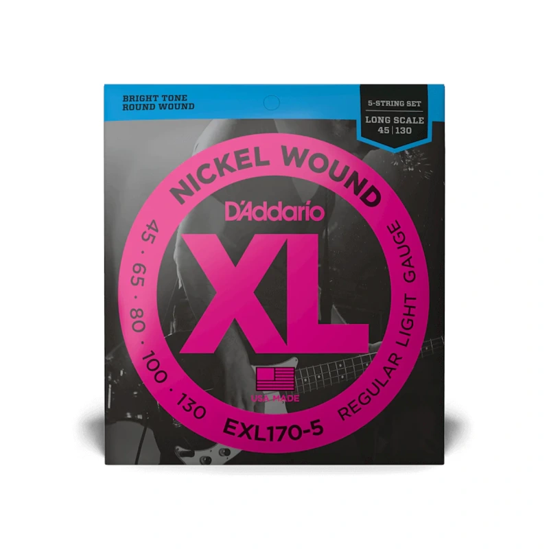 D'Addario Nickel Wound Regular Light 5-String Long Scale Bass Guitar String Set