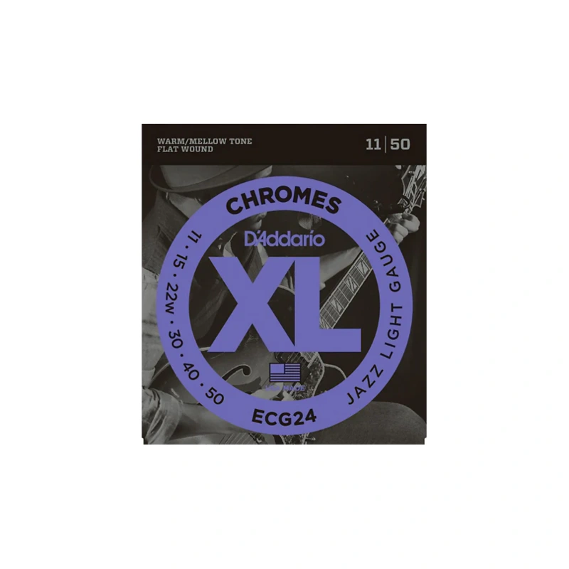 D'Addario XL Chromes Jazz Light Electric Guitar Strings ECG24 Flatwound