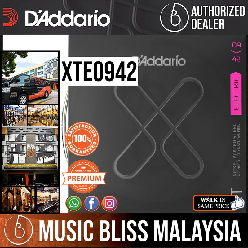 D'Addario XTE0942 XT Nickel Plated Steel Electric Guitar Strings -.009-.042 Super Light