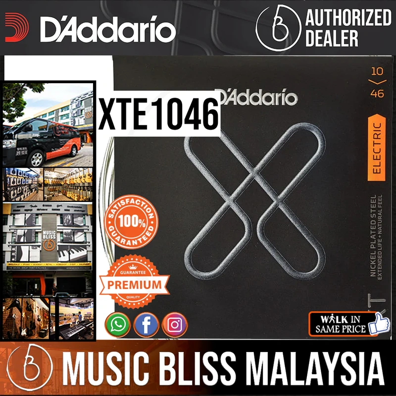 D'Addario XTE1046 XT Nickel Plated Steel Electric Guitar Strings -.010-.046 Regular Light