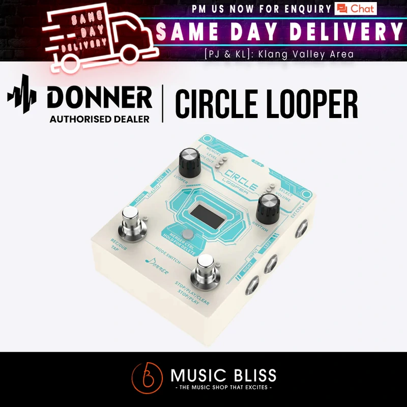 Donner Circle Looper Pedal Drum Machine, 2 in 1 Drum Looper Stereo Guitar Loop Pedals, 40 Slots 160 mins Loop with 110 Drum Grooves, Tap Tempo, Fade Out