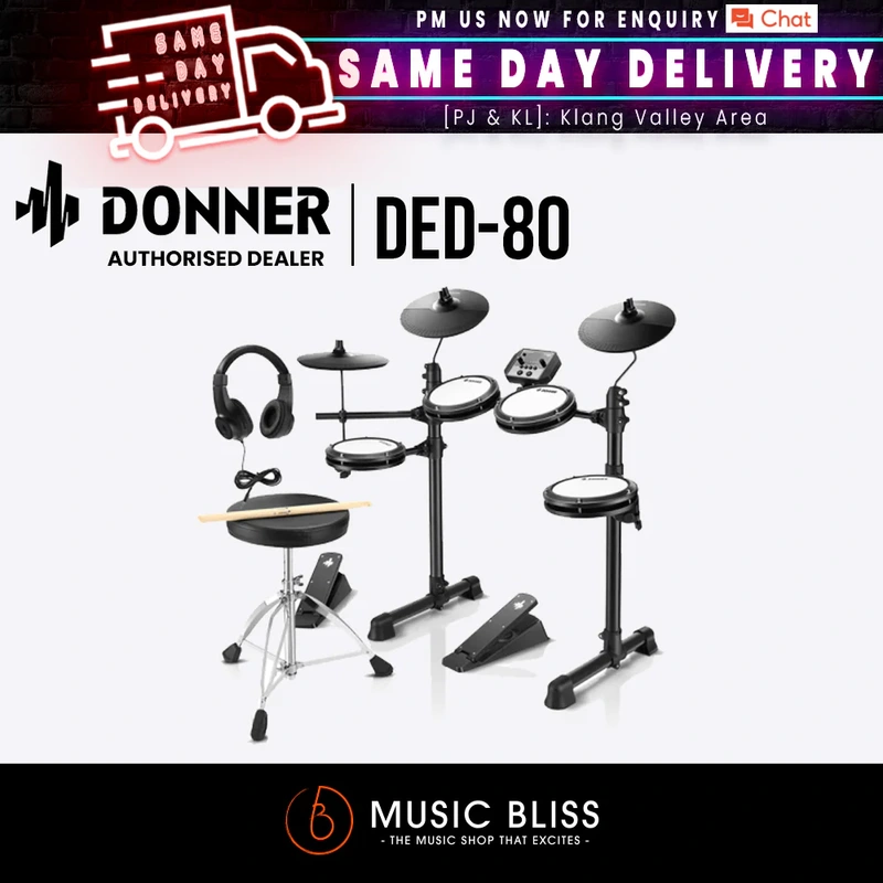 Donner DED-80 Electronic Drum Set For Beginners with FREE Headphone and Drum Throne