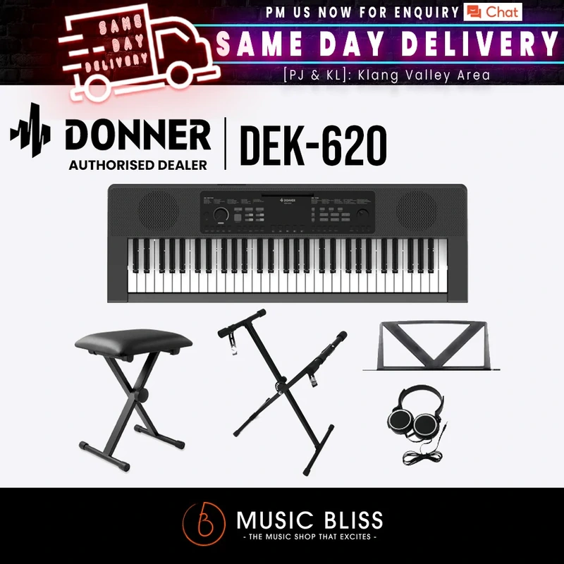 Donner DEK-620 61-Key Keyboard with Microphone & Piano App, Supports MP3/USB MIDI/Microphone/Insertion of the pedal