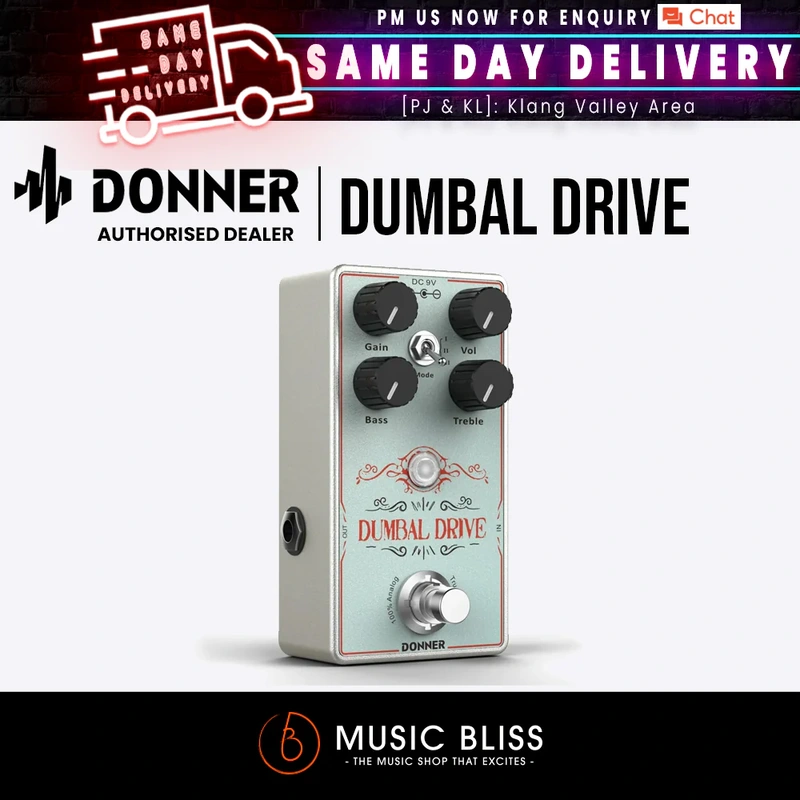 Donner Overdrive Guitar Pedal, Dumbal Drive Overdrive Pedal for Electric Guitar, Dumble Style Overdrive with 2 Band EQ Boost Effect Pure Analog True Bypass