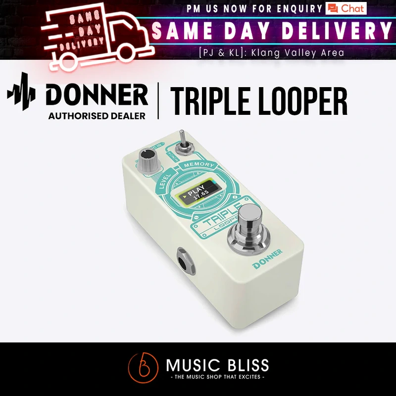 Donner Triple Looper Guitar Pedal, 90 mins Looping Time Loop Pedal with Screen, 3 Loops Looper Pedal with Unlimited Overdubs Undo/Redo