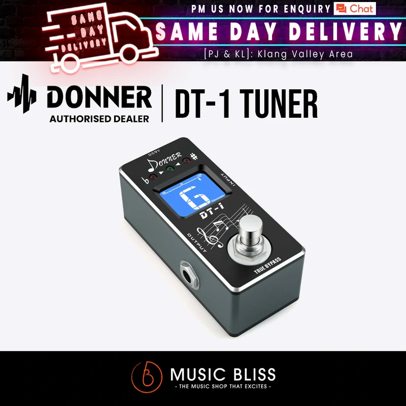 Donner Tuner Pedal, DT-1 Chromatic Guitar Tuner Pedal with Pitch Indicator for Electric Guitar and Bass True Bypass