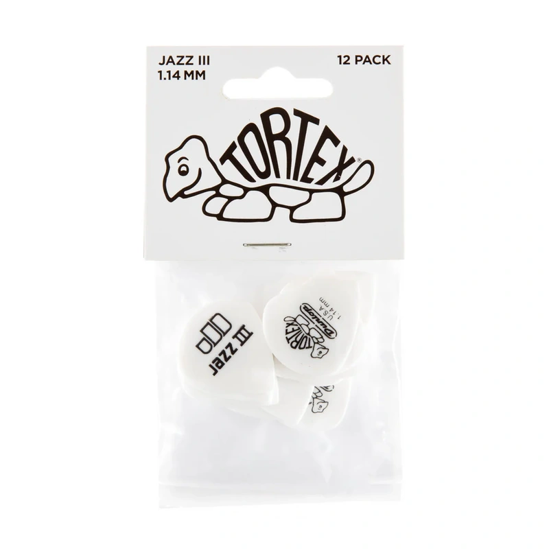 Dunlop 478P114 Tortex White Jazz III Guitar Pick 1.14mm