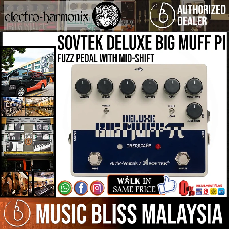 Electro Harmonix Sovtek Deluxe Big Muff Pi Fuzz Pedal with Mid-Shift
