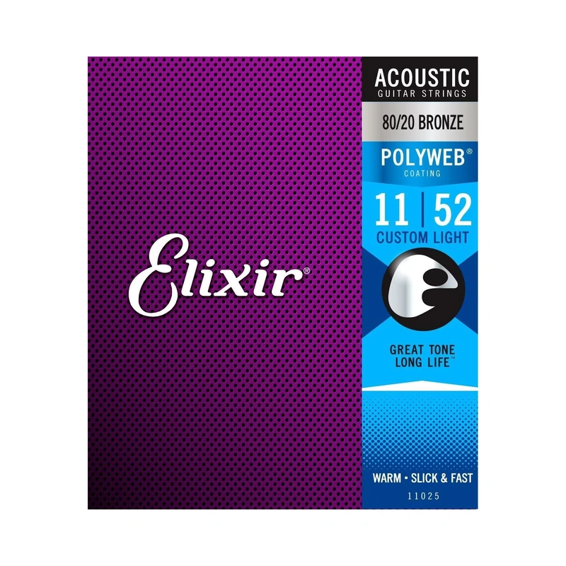 Elixir 11025 80/20 Bronze Polyweb Custom Light 6-String Acoustic Guitar Strings