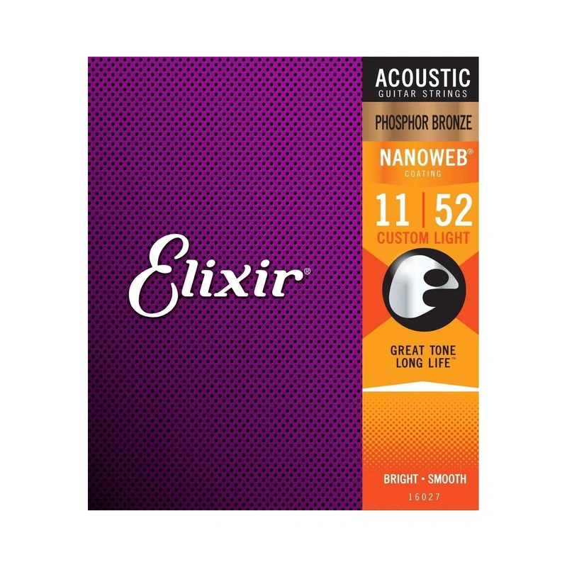 Elixir 16027 Phosphor Bronze Nanoweb Custom Light 6-String Acoustic Guitar Strings