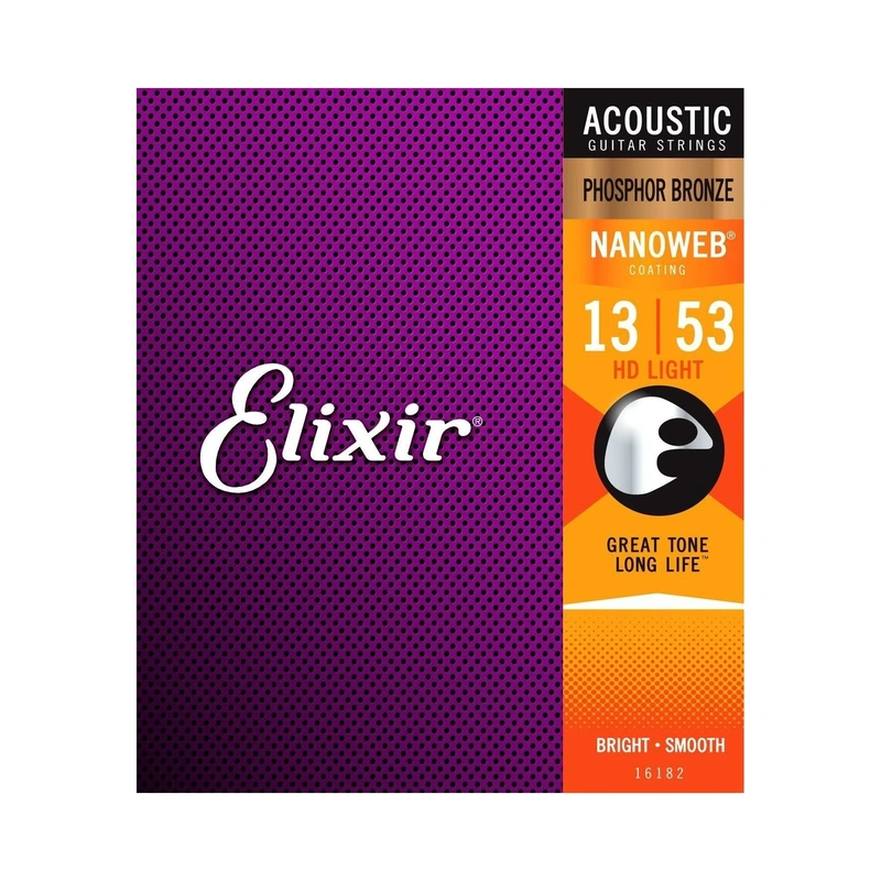 Elixir 16182 Phosphor Bronze Nanoweb HD Light Gauge 6-String Acoustic Guitar Strings