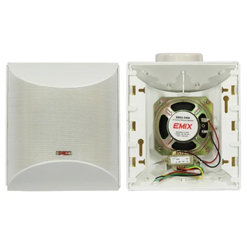 EMIX EMSS-3406 4 inch 6W Watts 100 V Line Square Surface Mount Speaker - FREE Bracket
