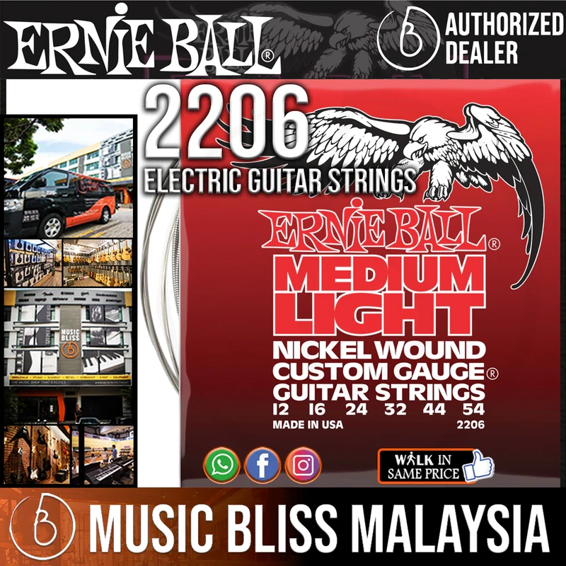 Ernie Ball 2206 Nickel Wound Medium Light Slinky Electric Guitar Strings (12-54)