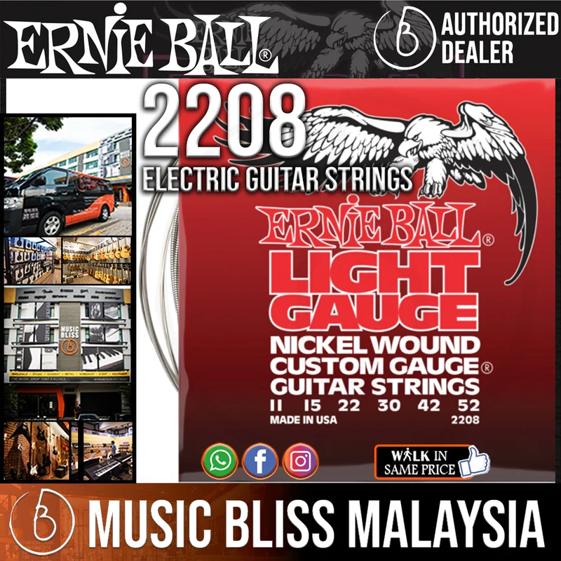 Ernie Ball 2208 Light Nickel Wound Electric Guitar Strings with Wound G (11-52)