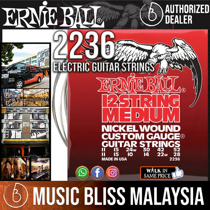 Ernie Ball 2236 Medium 12-string Nickel Wound Custom Gauge Electric Strings (11-52)