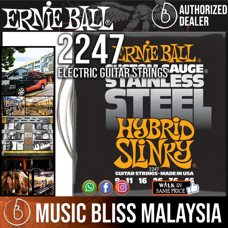 Ernie Ball 2247 Hybrid Slinky Stainless Steel Wound Electric Guitar Strings (9-46)