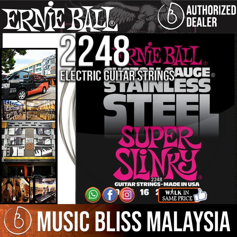 Ernie Ball 2248 Super Slinky Stainless Steel Wound Electric Guitar Strings (9-42)