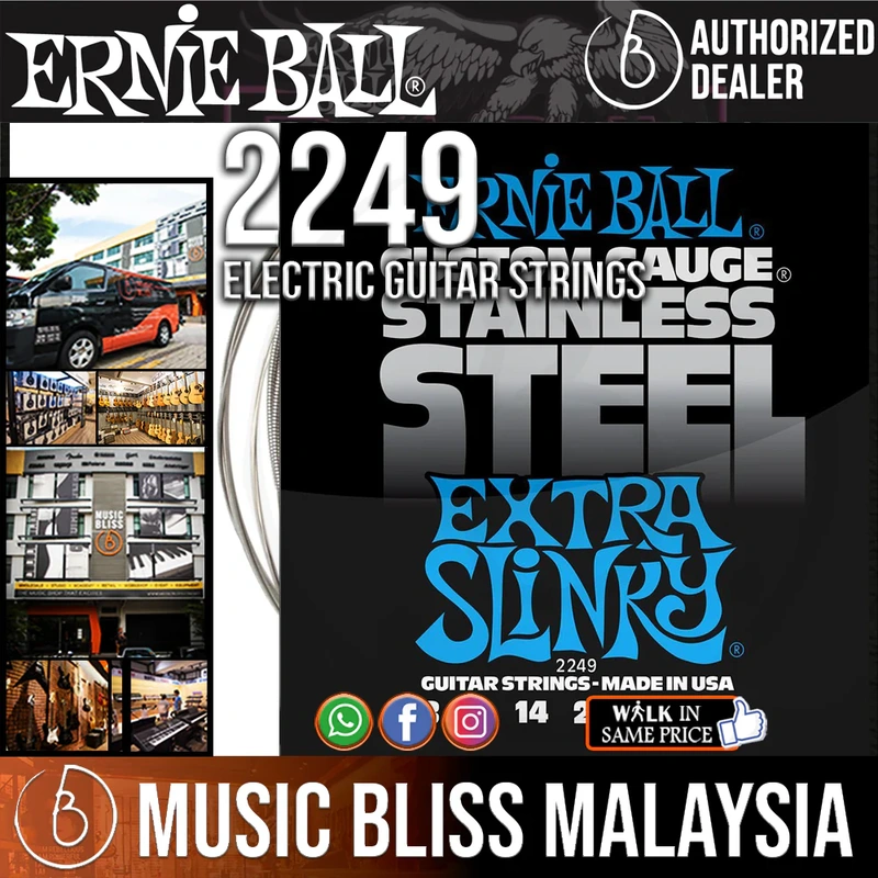 Ernie Ball 2249 Extra Slinky Stainless Steel Wound Electric Guitar Strings (8-38)