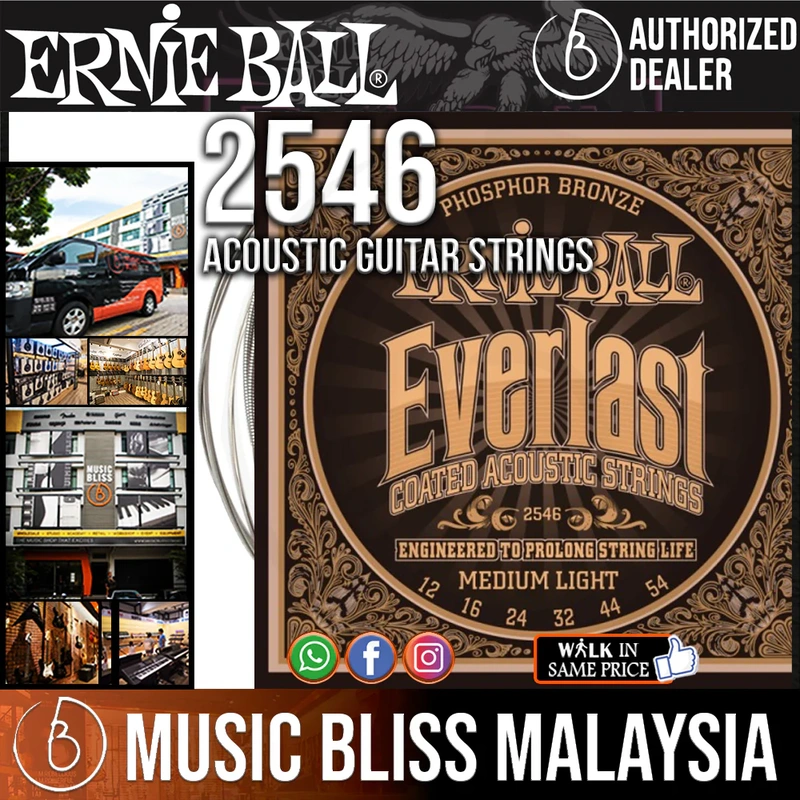 Ernie Ball 2546 Medium Light Everlast Coated Phosphor Bronze Acoustic Strings (12-54)