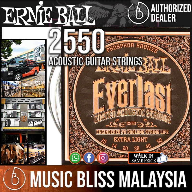 Ernie Ball 2550 Extra Light Everlast Coated Phosphor Bronze Acoustic Strings (10-50)