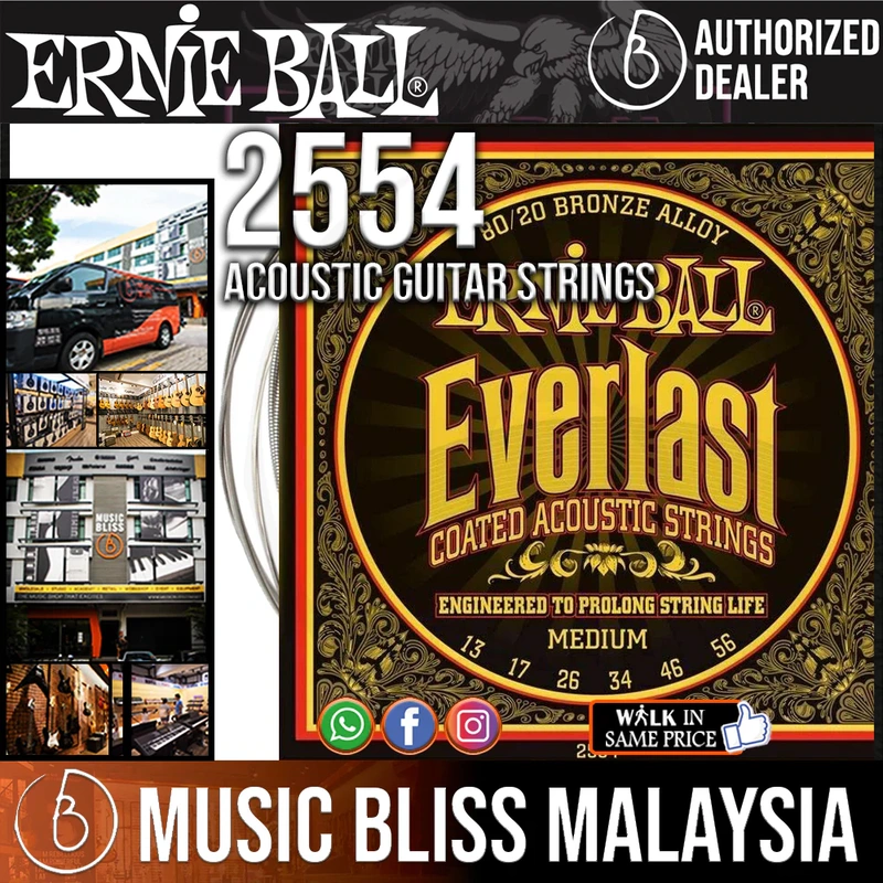 Ernie Ball 2554 Medium Everlast Coated 80/20 Bronze Acoustic Strings (13-56)