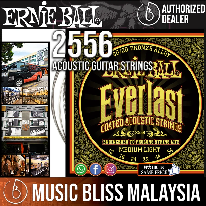 Ernie Ball 2556 Medium Light Everlast Coated 80/20 Bronze Acoustic Strings (12-54)