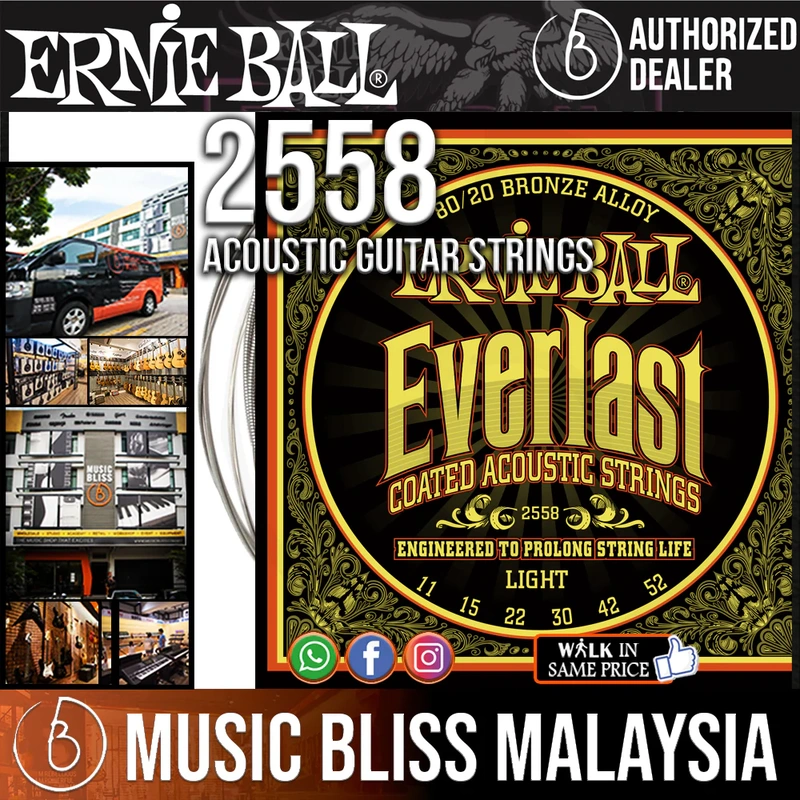 Ernie Ball 2558 Light Everlast Coated 80/20 Bronze Acoustic Strings (11-52)