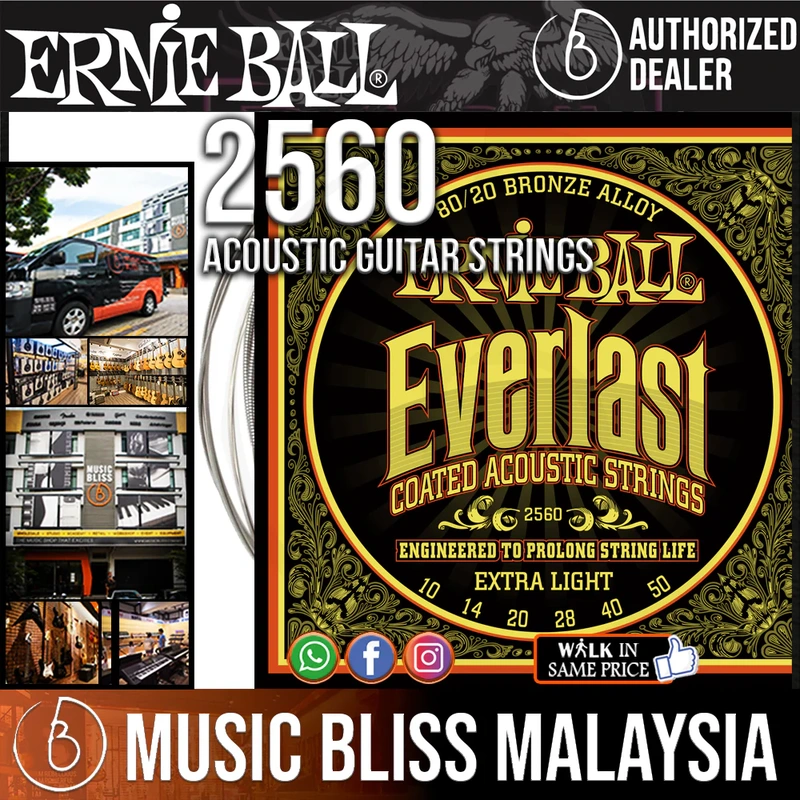 Ernie Ball 2560 Extra Light Everlast Coated 80/20 Bronze Acoustic Strings (10-50)