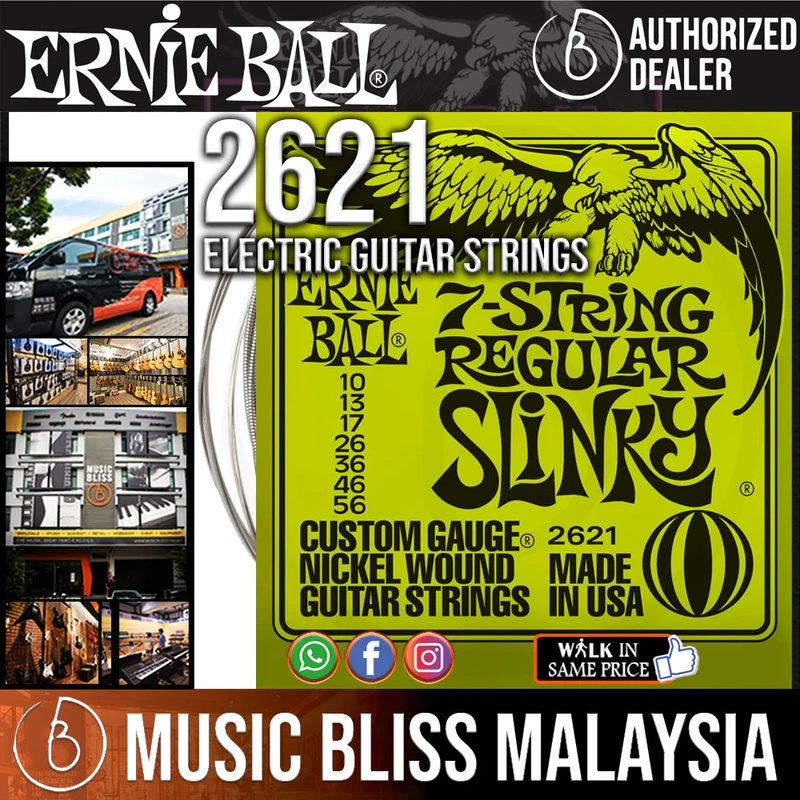 Ernie Ball 2621 Regular Slinky 7-string Nickel Wound Electric Guitar Strings (10-56)