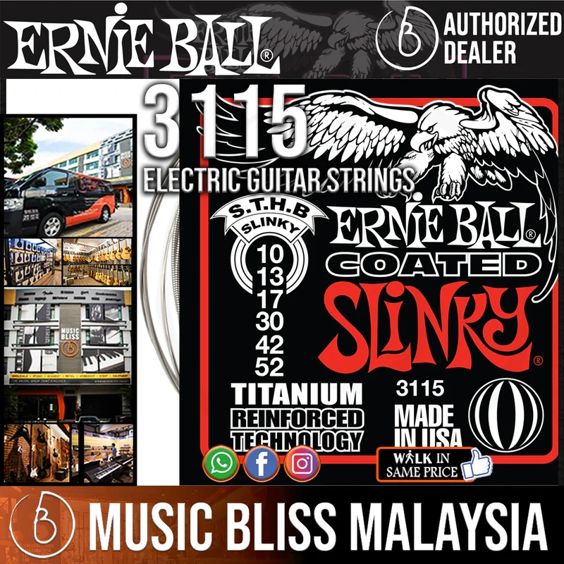 Ernie Ball 3115 Skinny Top Heavy Bottom Slinky Coated Titanium RPS Electric Guitar Strings (10-52)