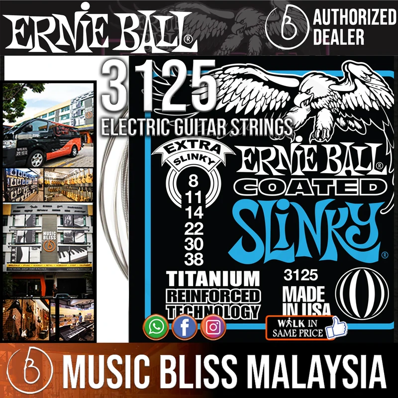 Ernie Ball 3125 Coated Extra Slinky Titanium RPS Electric Strings (8-38)