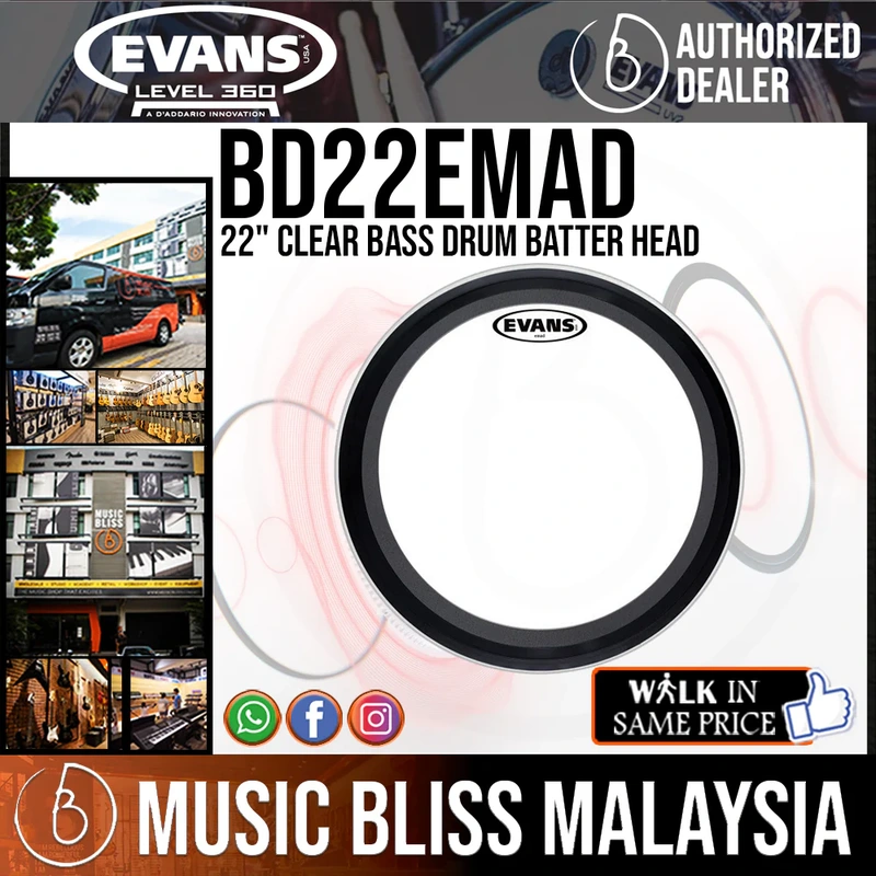 Evans BD22EMAD EMAD Clear Bass Drum Batter Head - 22"