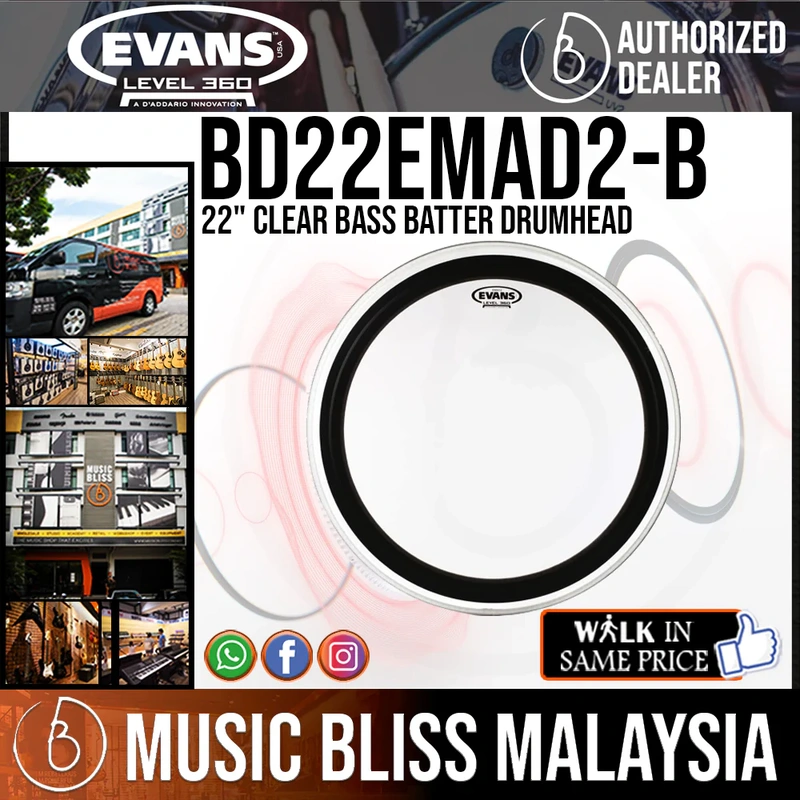 Evans BD22EMAD2-B EMAD2 Clear Bass Batter Drum Head