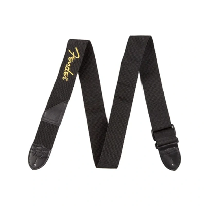 Fender 2" Black Poly Strap Yellow Logo