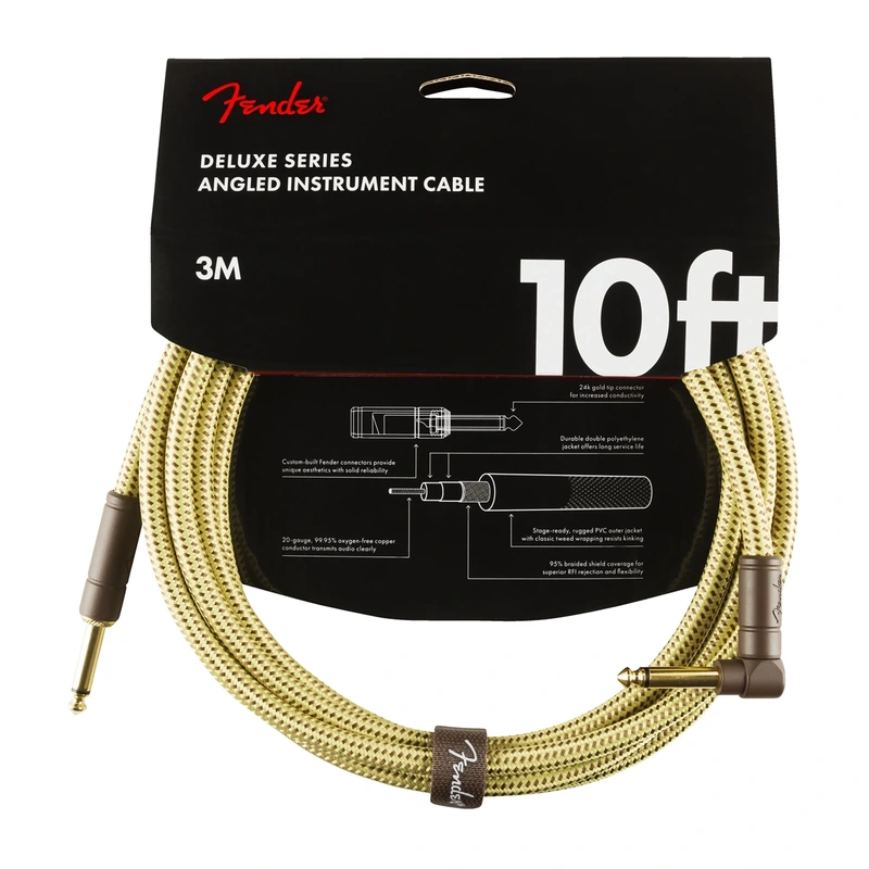 Fender Deluxe Series Straight to Right Angle Instrument Cable - 10 foot Tweed