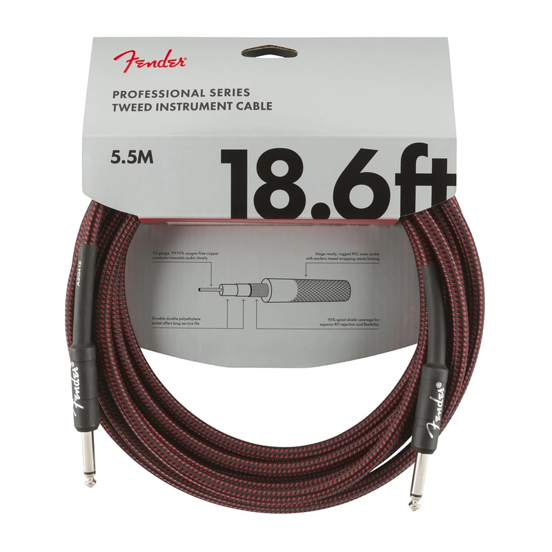 Fender Professional Series Straight to Straight Instrument Cable - 18.6 foot Red Tweed