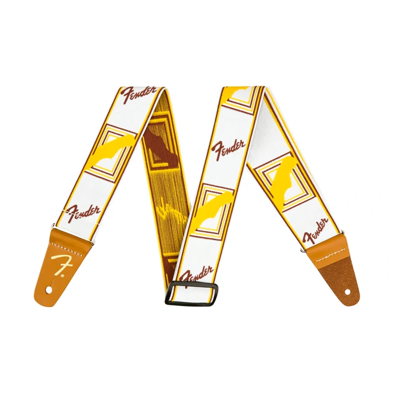 Fender WeighLess Monogram Guitar Strap White, Brown, and Yellow 2 in.