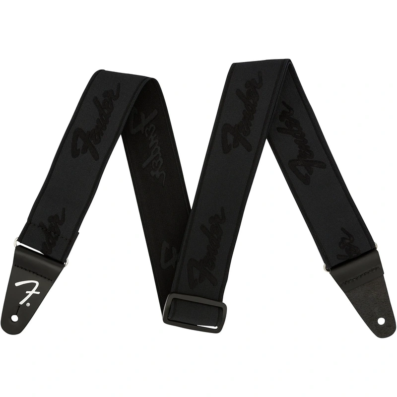 Fender Weighless Running Logo 2" Wide Guitar Strap - Black/Black
