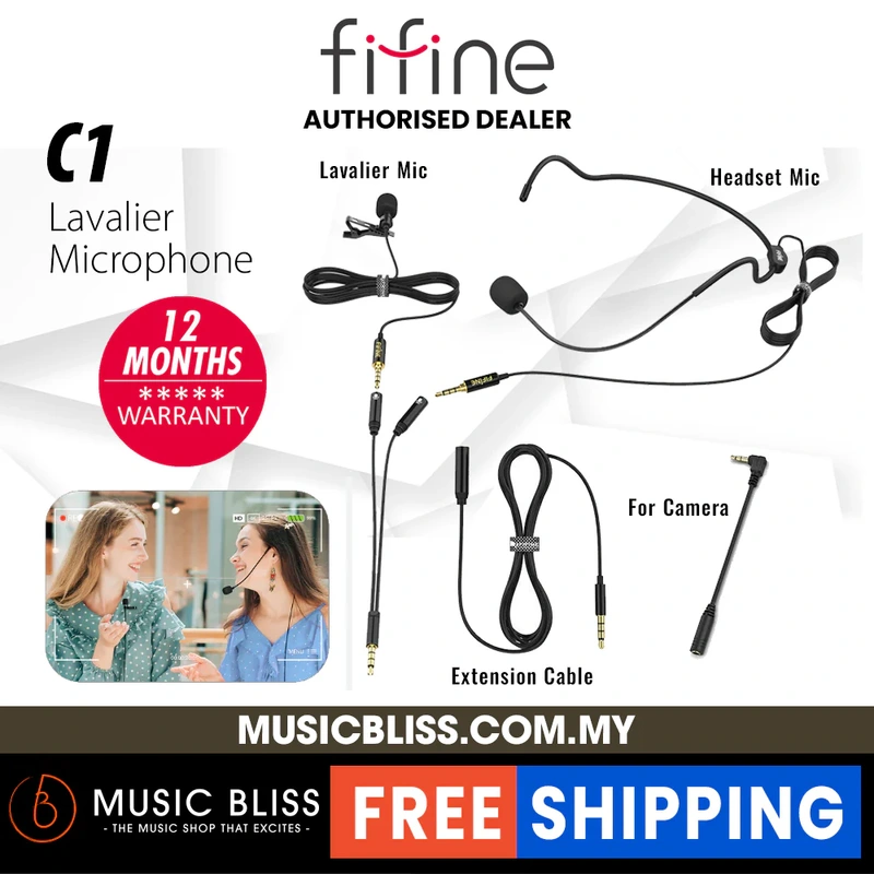 FIFINE C1 Lavalier Lapel & Headset Microphone, Mini Condenser Mics for Recording, Lavalier & Headset Mics for iPhone & Android Phone DSLR Camera PC Computer with Noise Reduction