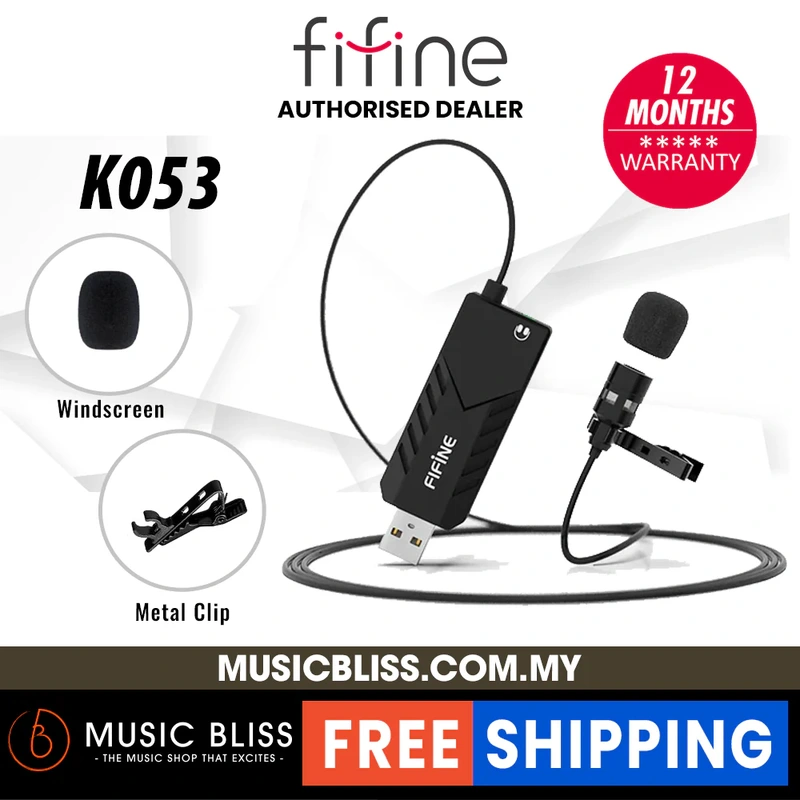 FIFINE K053 USB Lavalier Lapel Microphone, Fifine Clip-on Cardioid Condenser Computer mic Plug and Play USB Microphone with Sound Card for PC and Mac